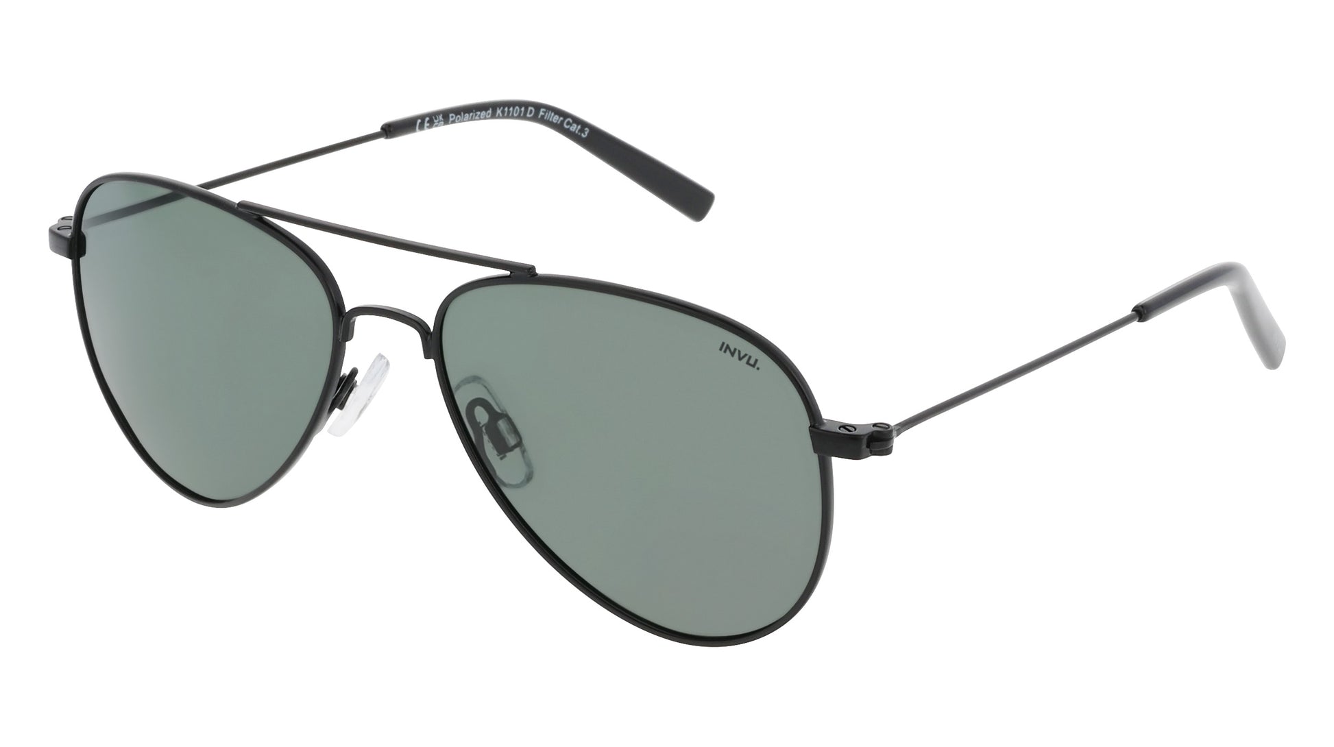 Junior Pilot (4-7 jaar) | Zwart | Groen glas | Unisex | INVU zonnebril